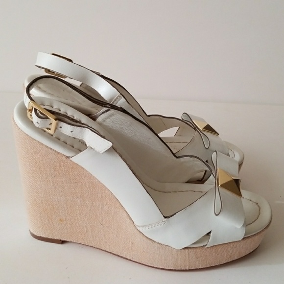Kate Spade White & Tan Bow Wedges Sz 6.5 - Picture 4 of 8